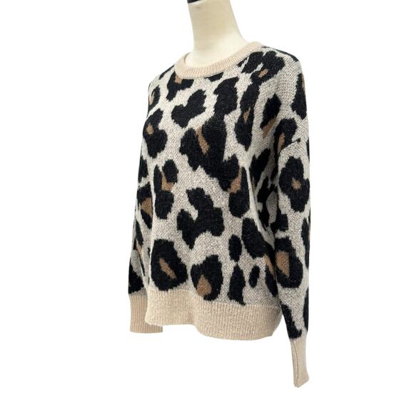 Gianni Bini Tan & Black Leopard Print Mohair Wool Blend Knit Pullover Sweater - Picture 2 of 11